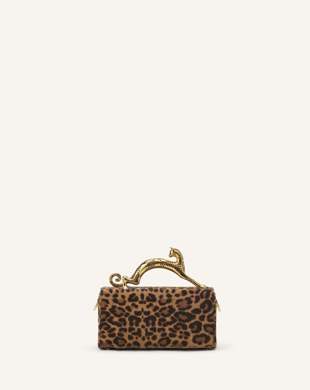 Sac Boîte Nano Avec Poignée Chat Imprimé Léopard Beige