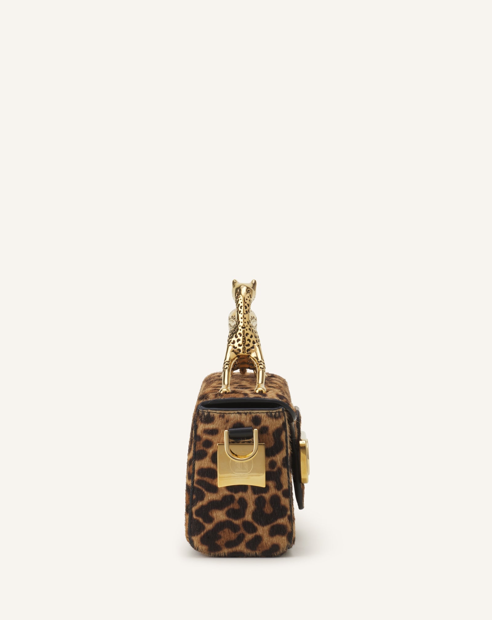 Sac Boîte Nano Avec Poignée Chat Imprimé Léopard Beige
