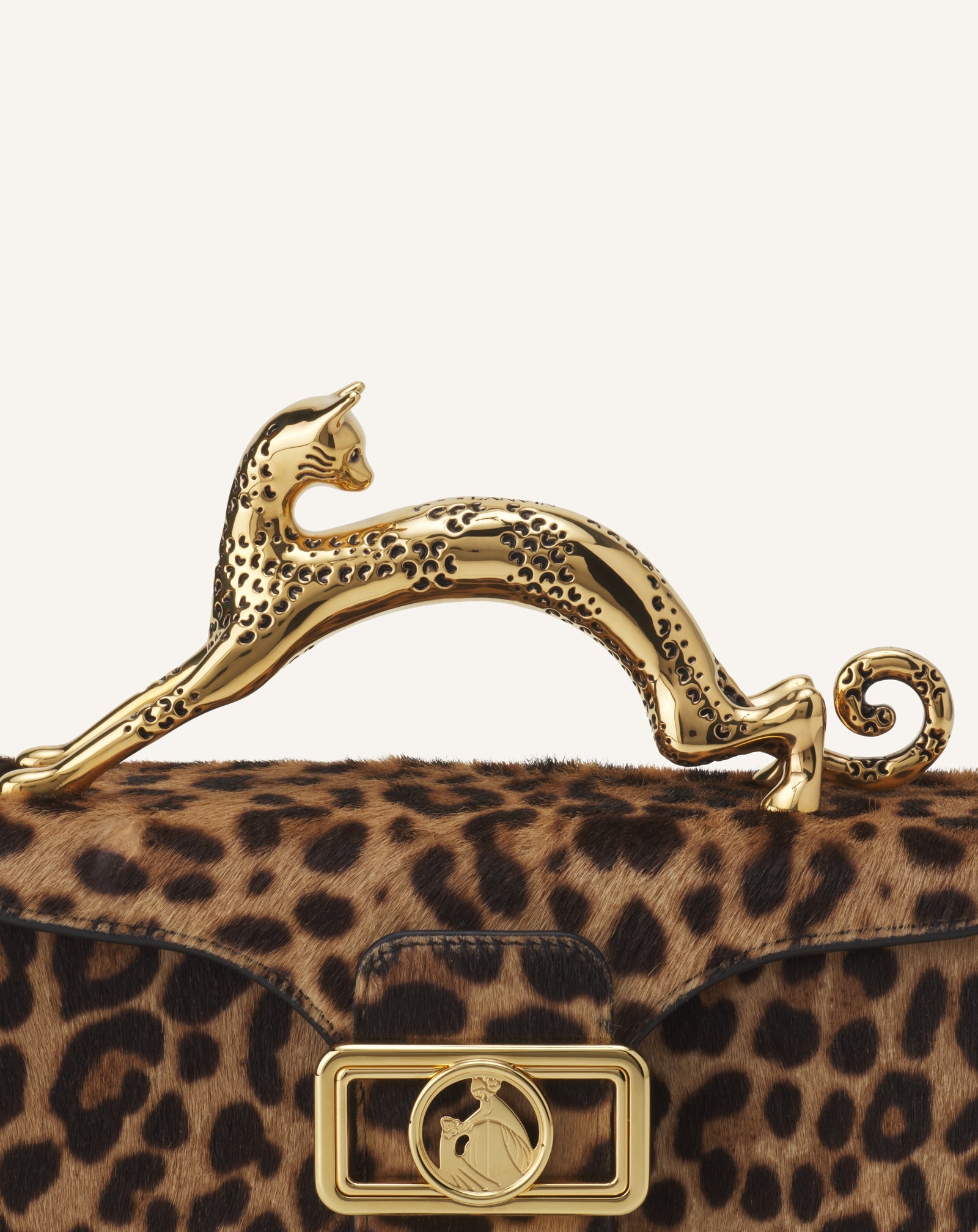 Sac Boîte Nano Avec Poignée Chat Imprimé Léopard Beige