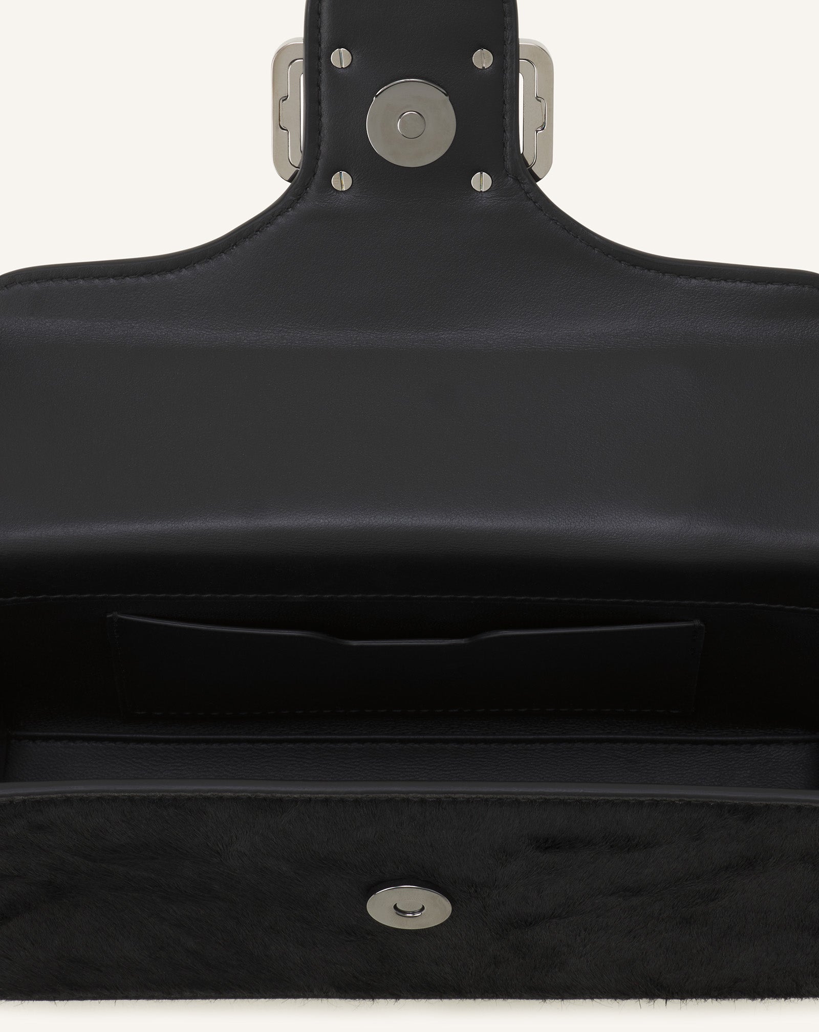 Black Pencil Cat Nano Leather Bag With Pony Effect And Rhinestones