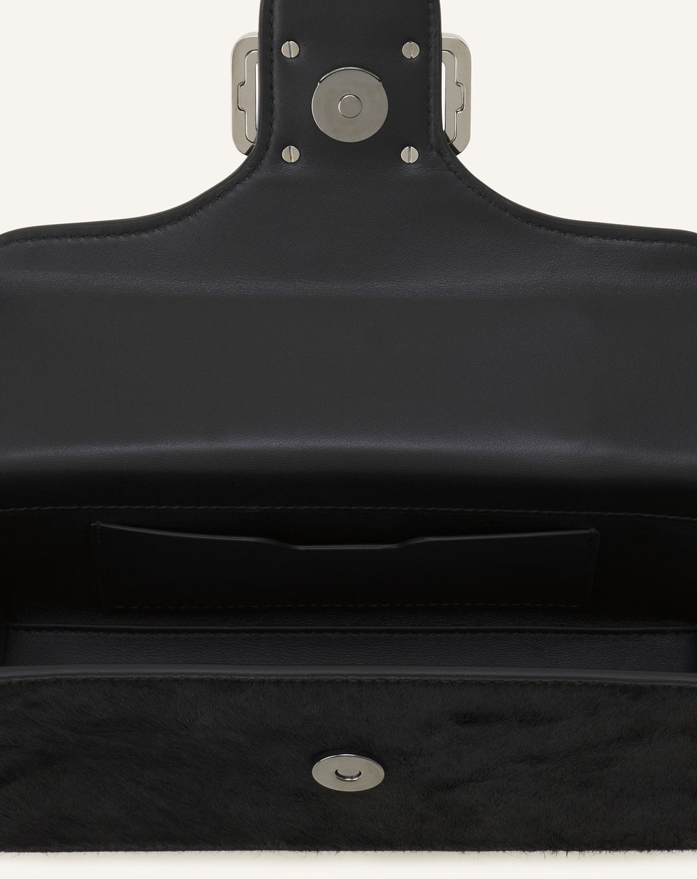 Black Pencil Cat Nano Leather Bag With Pony Effect And Rhinestones