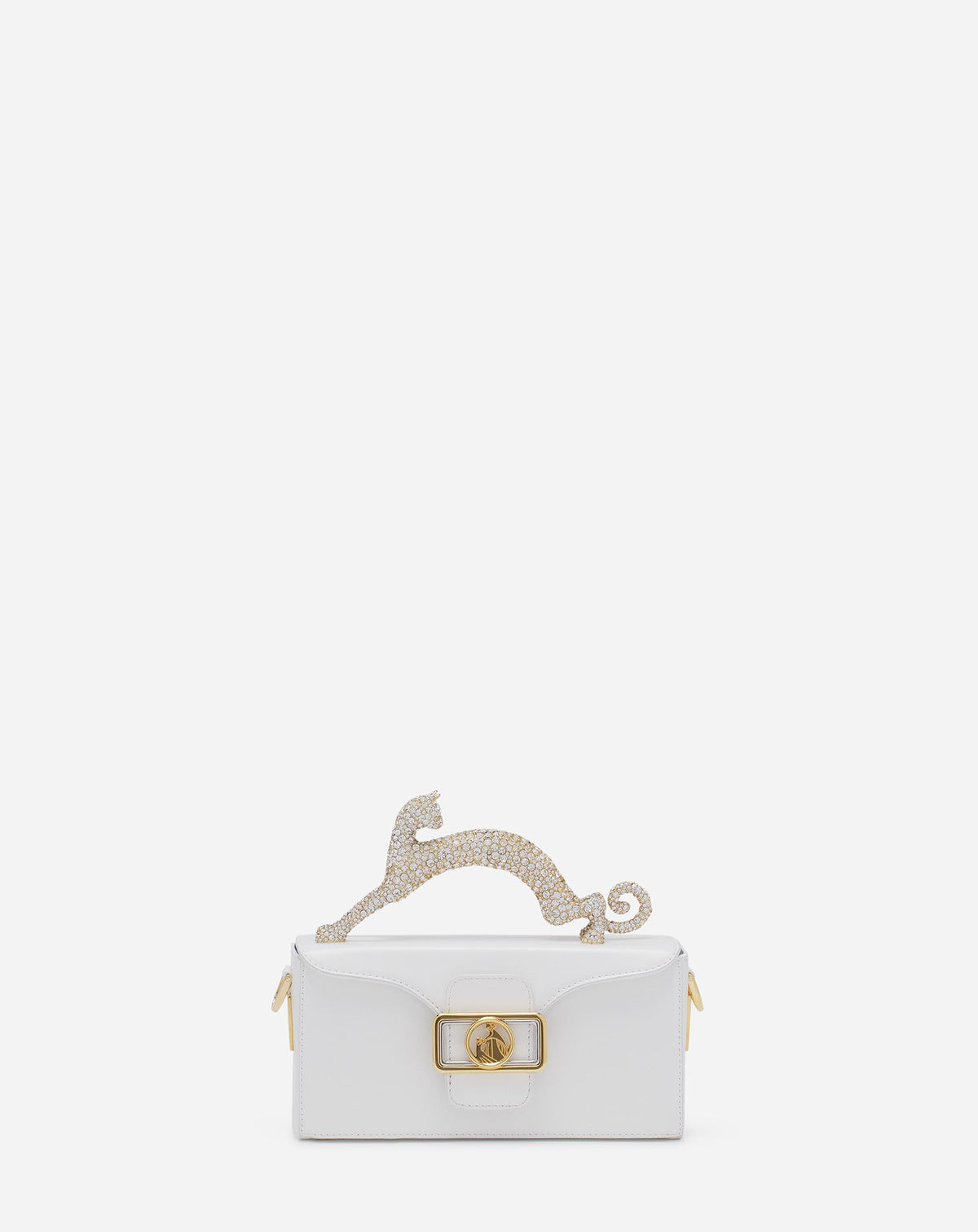 White Pencil Cat Bag In Leather And Rhinestones