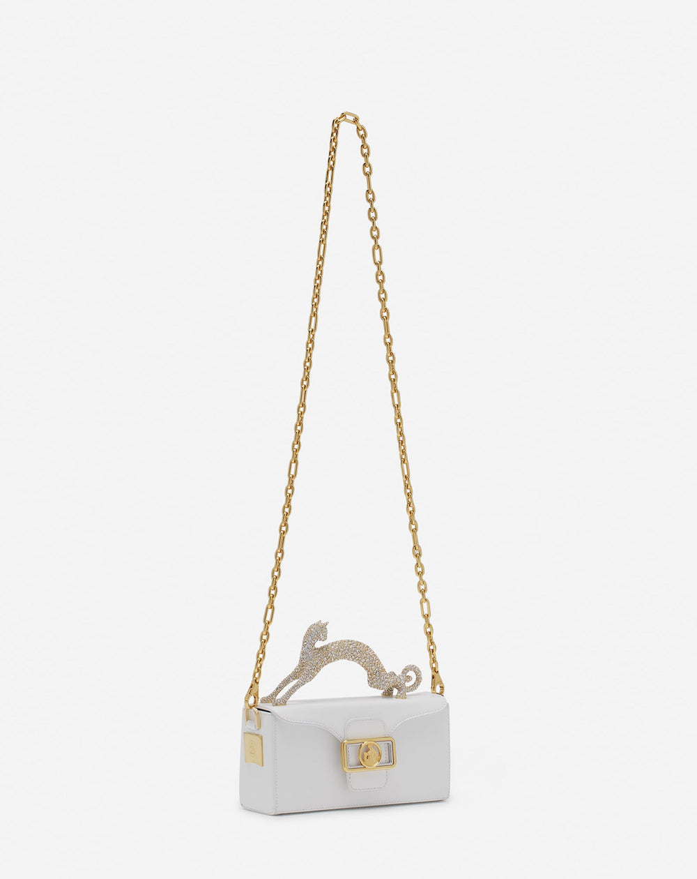 White Pencil Cat Bag In Leather And Rhinestones