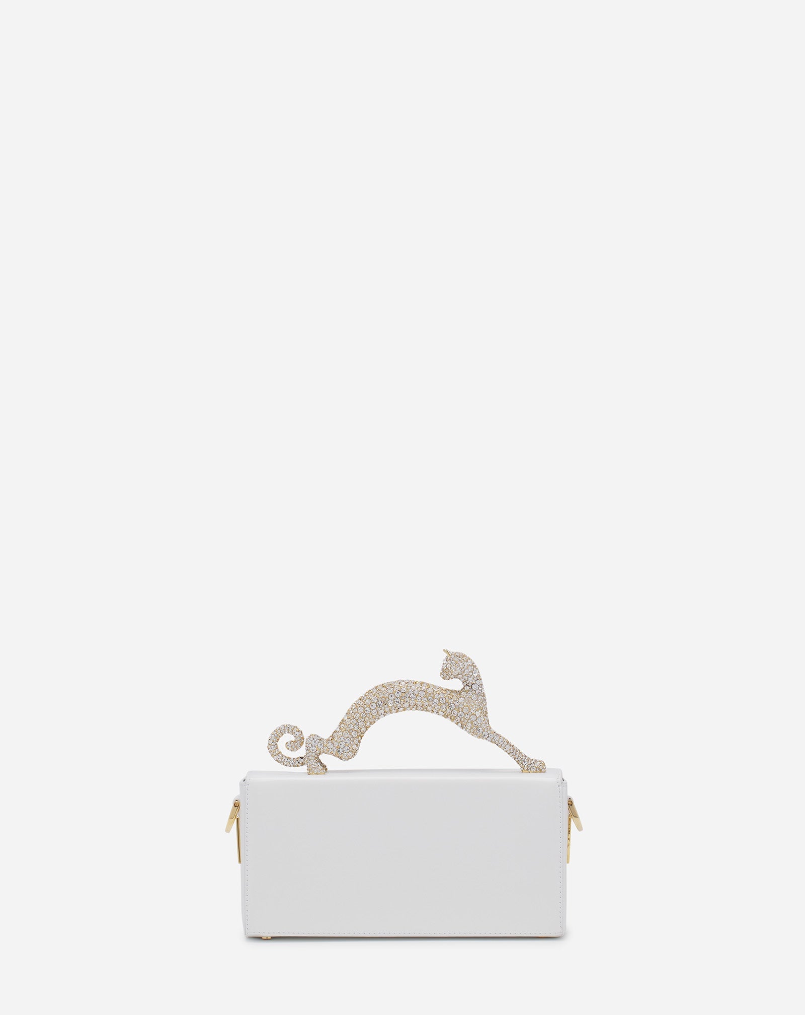 White Pencil Cat Bag In Leather And Rhinestones