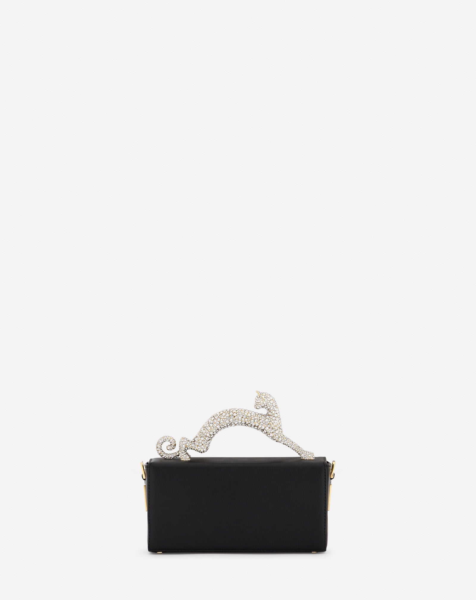 Black Nano Pencil Cat Bag In Leather And Rhinestone
