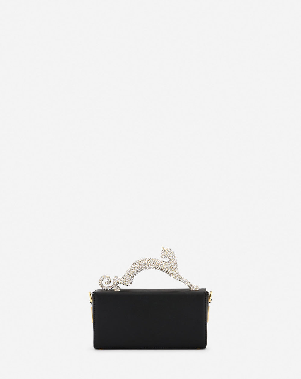 Black Nano Pencil Cat Bag In Leather And Rhinestone