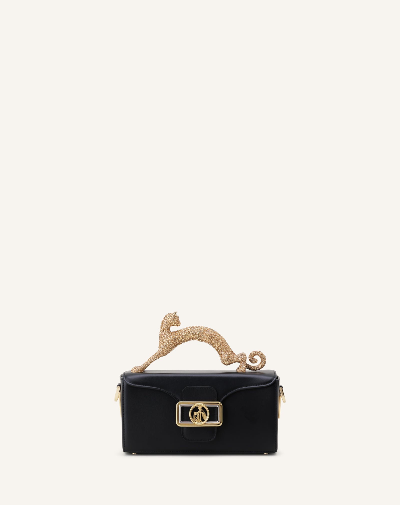 Black Leather Nano Pencil Cat Bag With Rhinestones