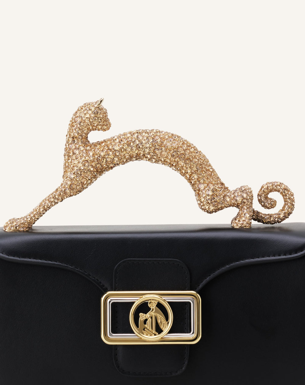 Black Leather Nano Pencil Cat Bag With Rhinestones