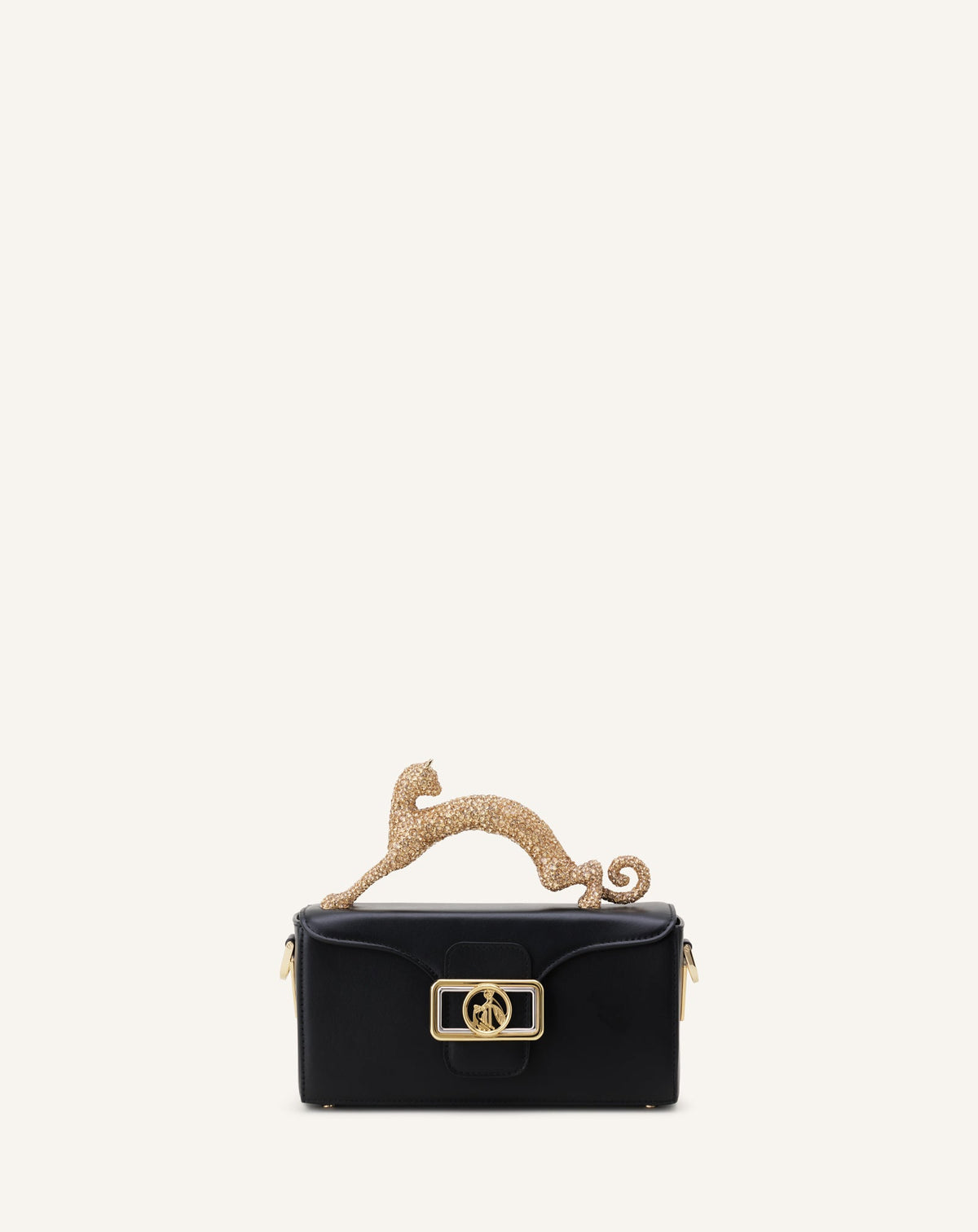 Black Leather Nano Pencil Cat Bag With Rhinestones