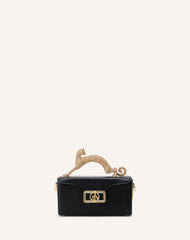 Black Leather Nano Pencil Cat Bag With Rhinestones