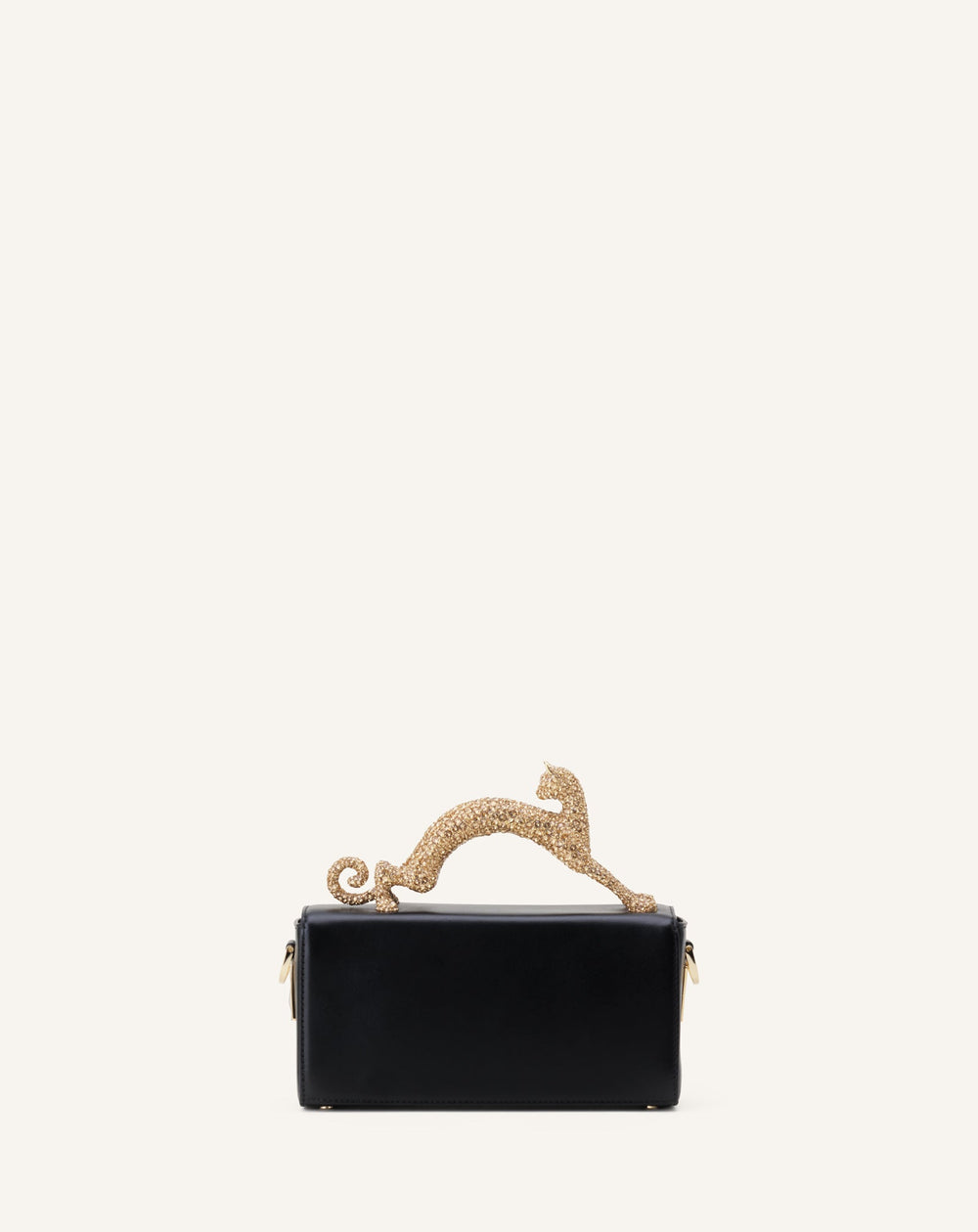 Black Leather Nano Pencil Cat Bag With Rhinestones