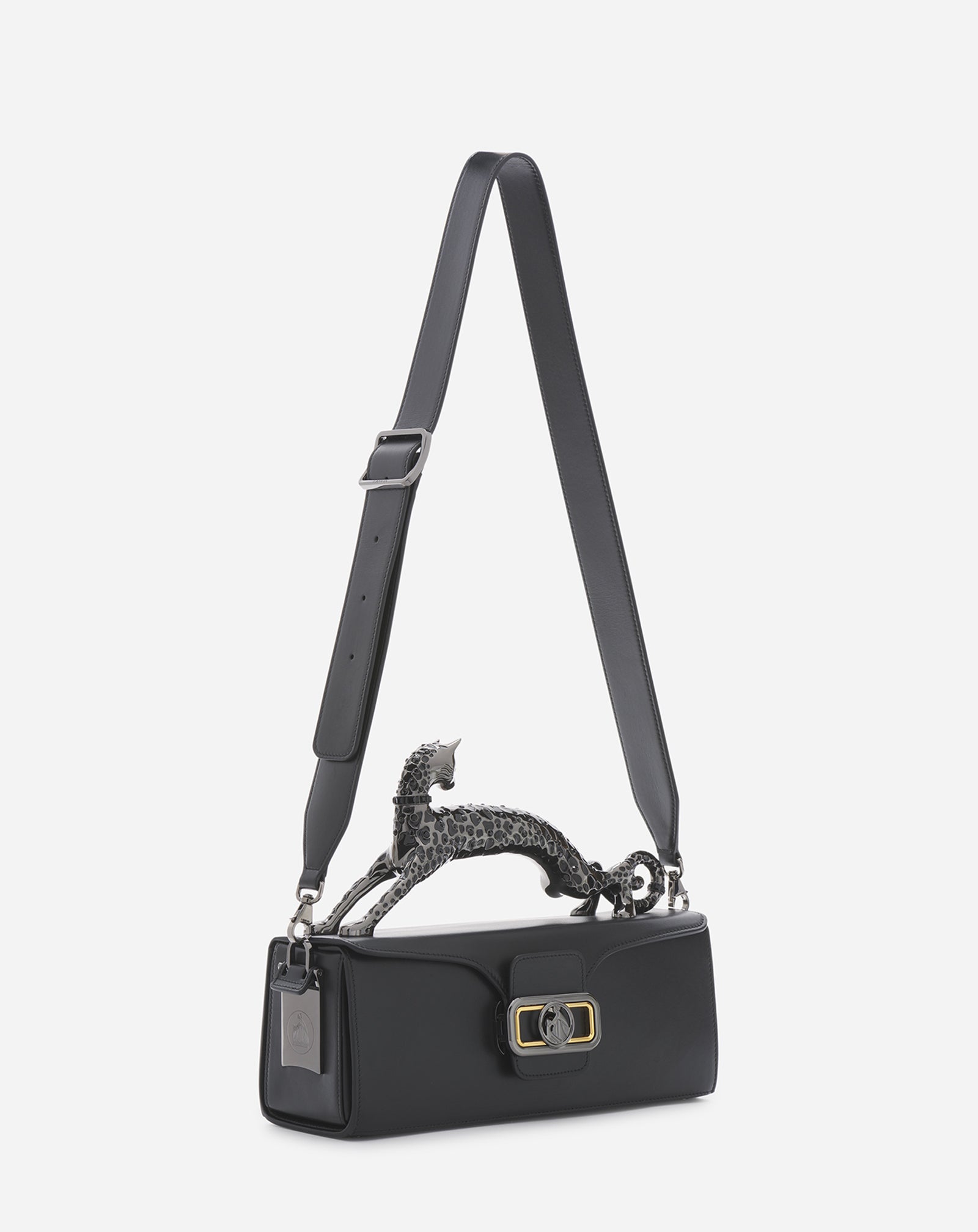Black Medium Leather Pencil Cat Bag