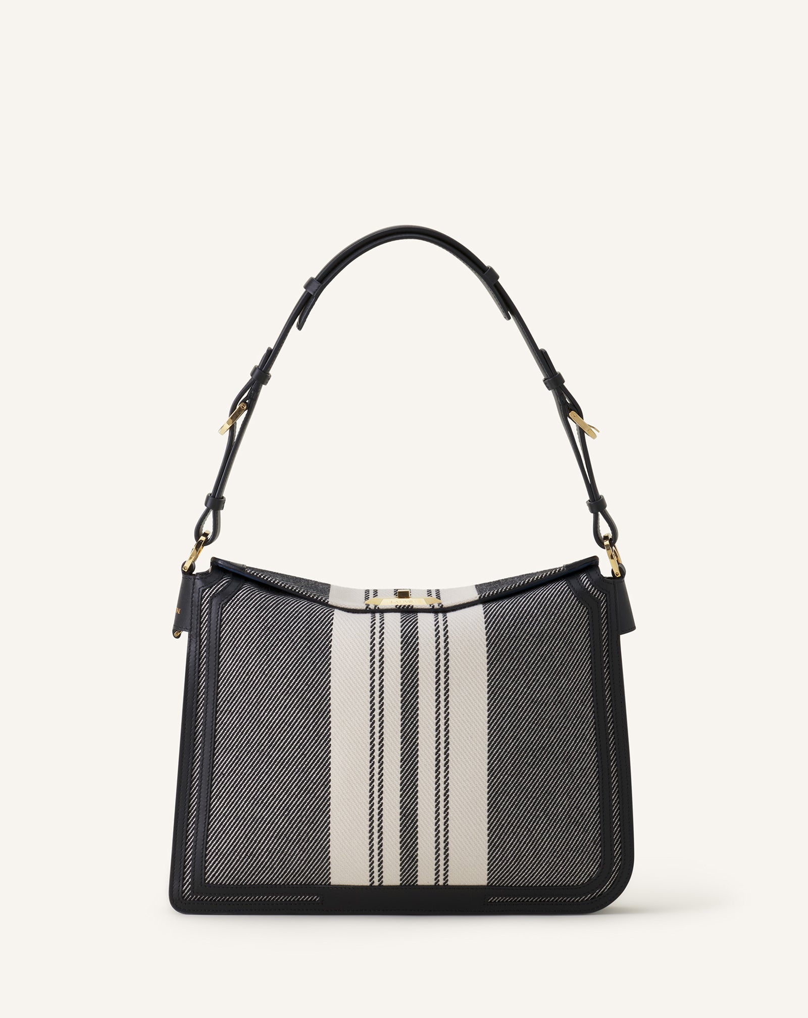 Grey Compagnon Asymetrical Shoulder Bag In Striped Canvas