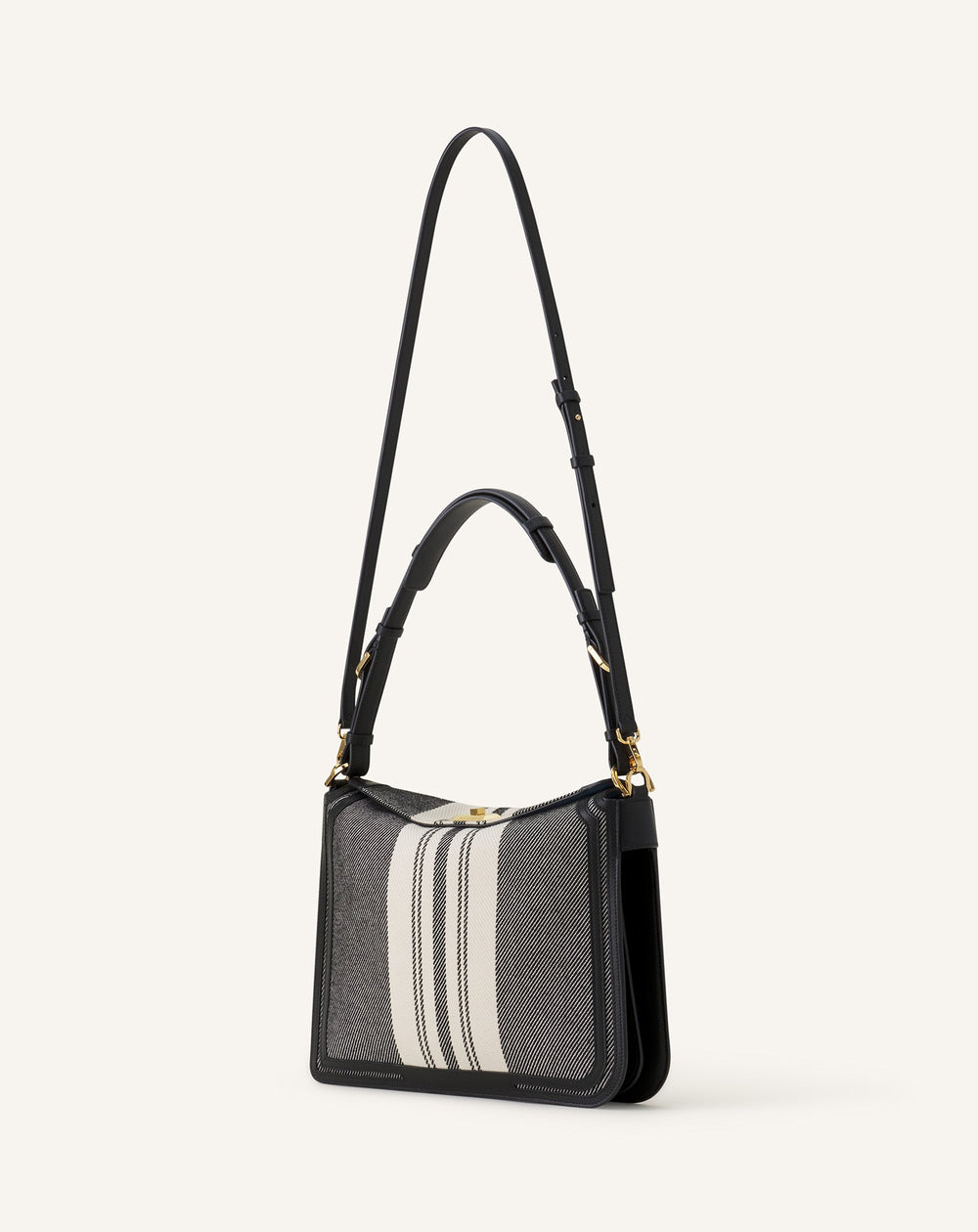 Grey Compagnon Asymetrical Shoulder Bag In Striped Canvas