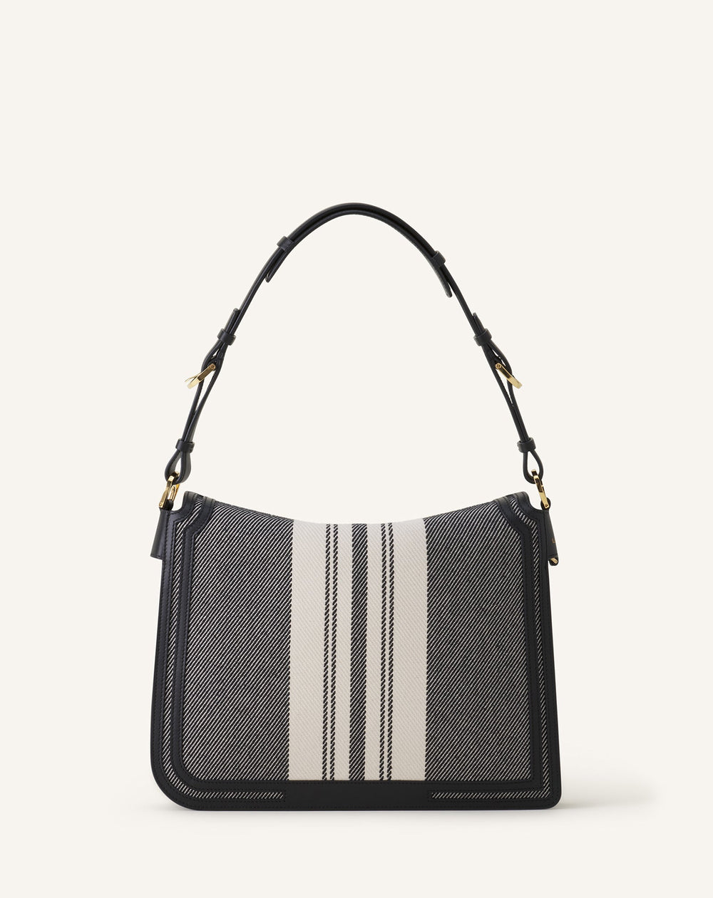 Grey Compagnon Asymetrical Shoulder Bag In Striped Canvas