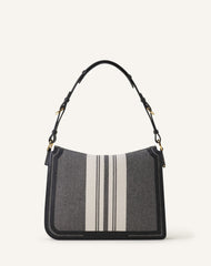 Grey Compagnon Asymetrical Shoulder Bag In Striped Canvas