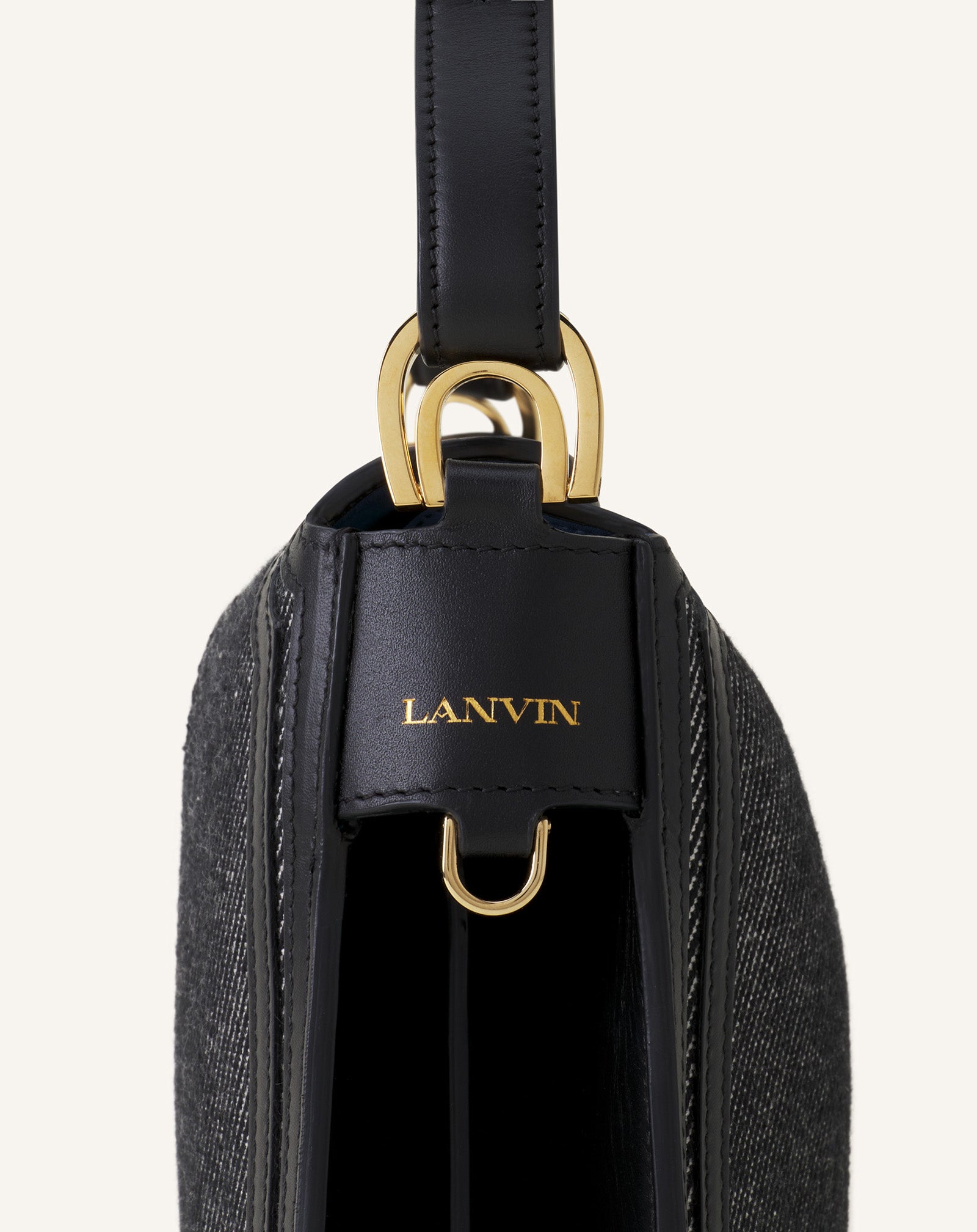 Grey Compagnon Asymetrical Shoulder Bag In Striped Canvas