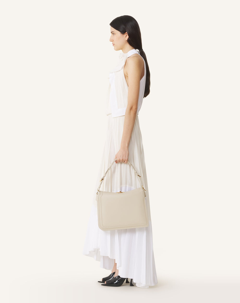 White Compagnon Asymmetrical Bag In Leather