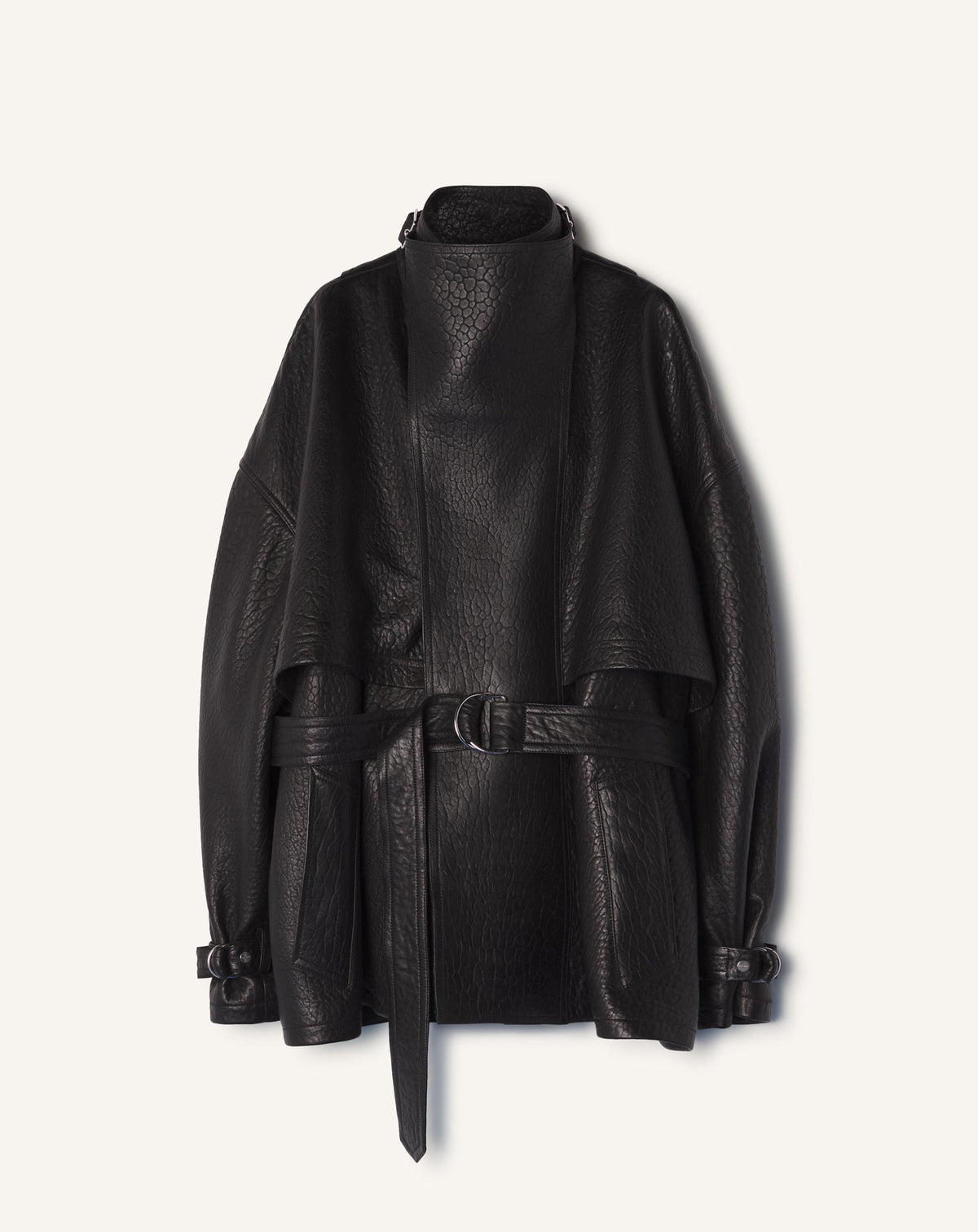 Blouson Col Montant En Cuir Black