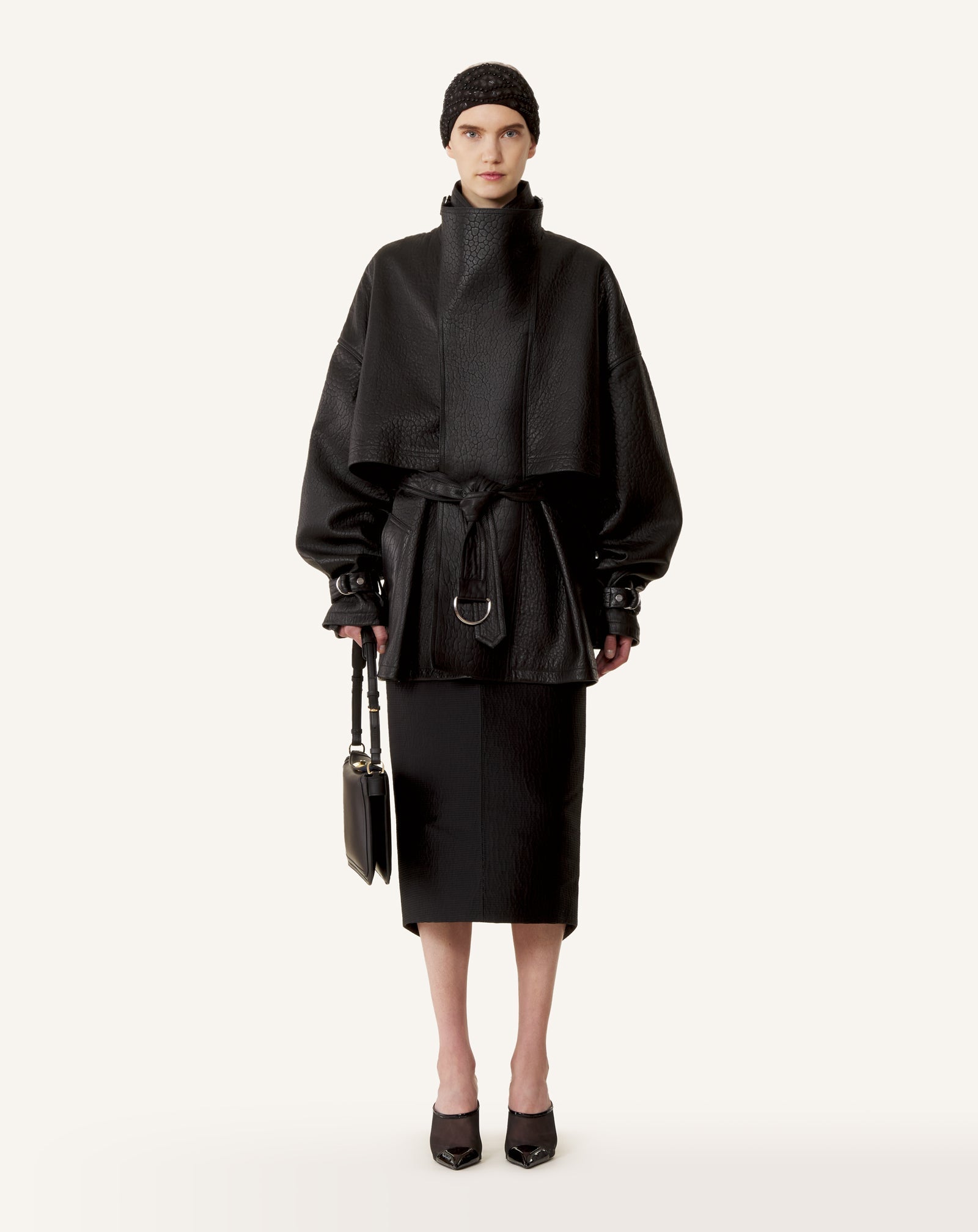 Blouson Col Montant En Cuir Black