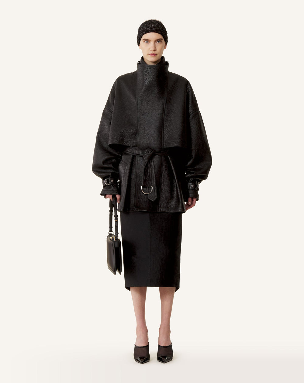 Blouson Col Montant En Cuir Black