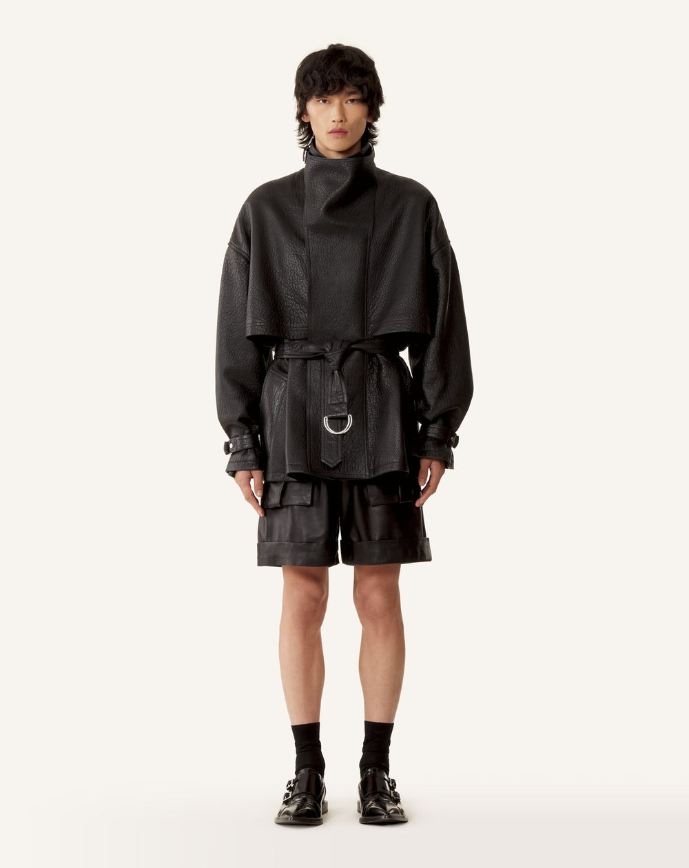 Blouson Col Montant En Cuir Black