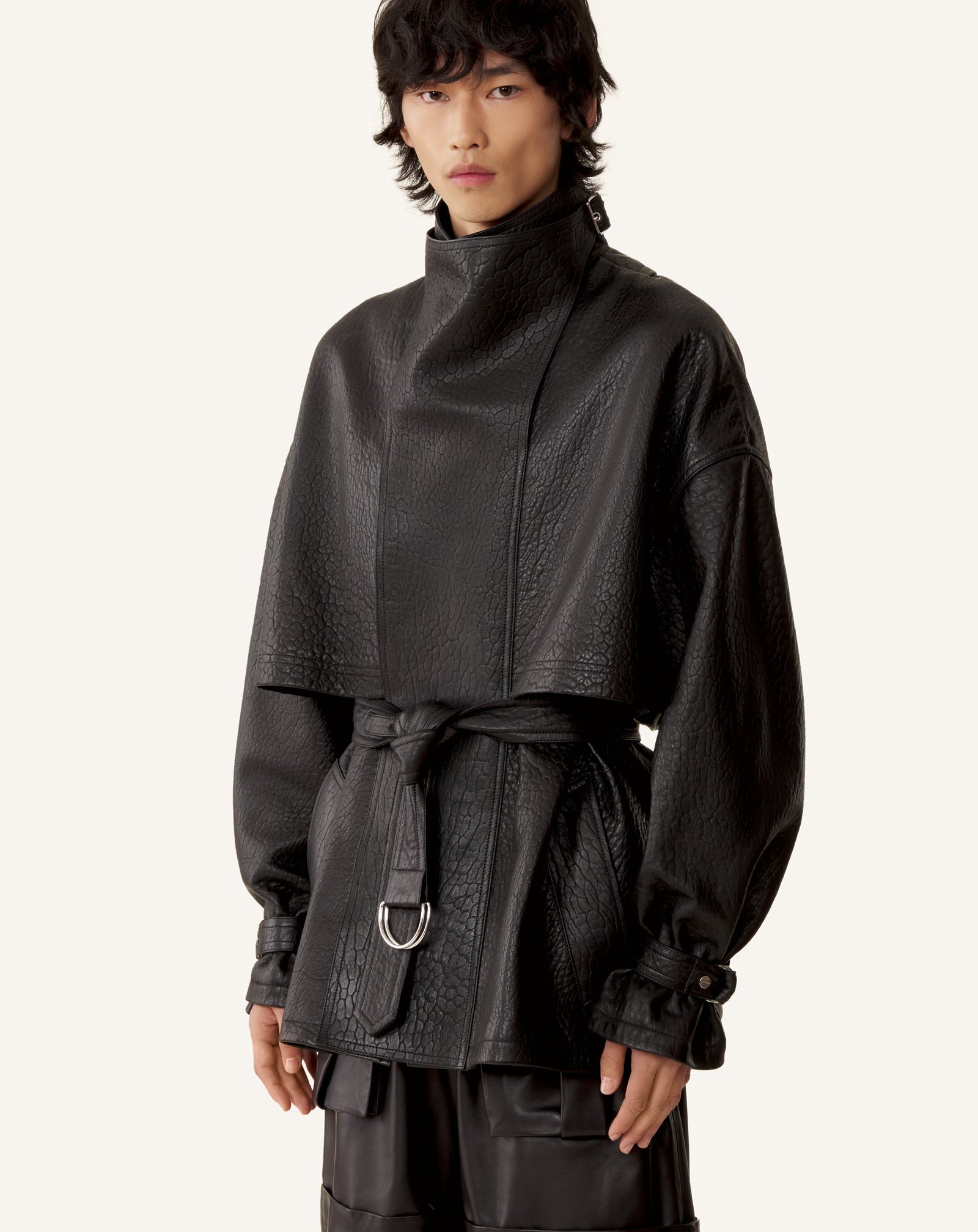Blouson Col Montant En Cuir Black