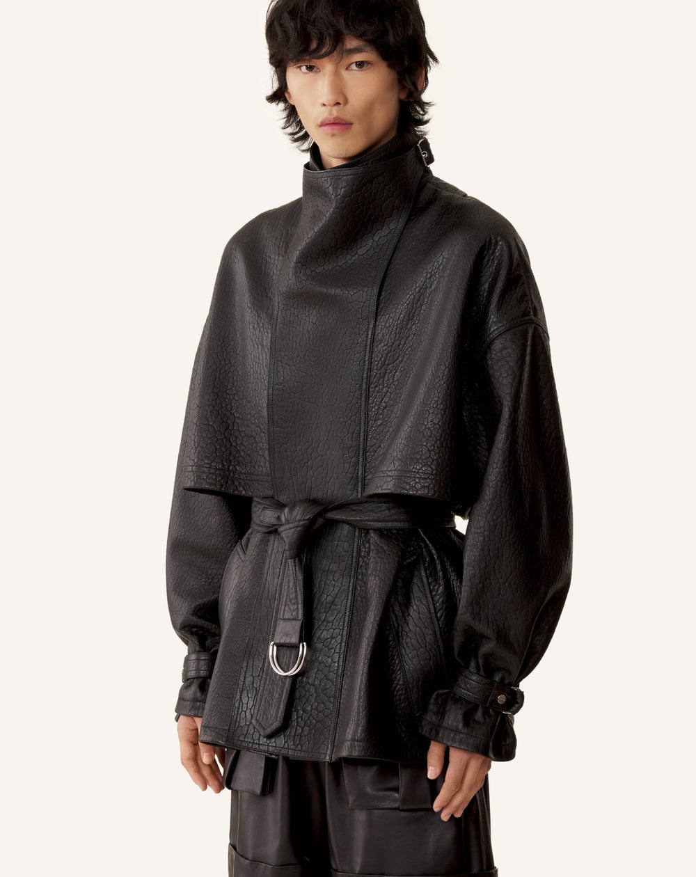 Blouson Col Montant En Cuir Black