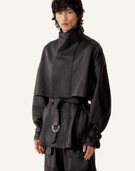 Blouson Col Montant En Cuir Black