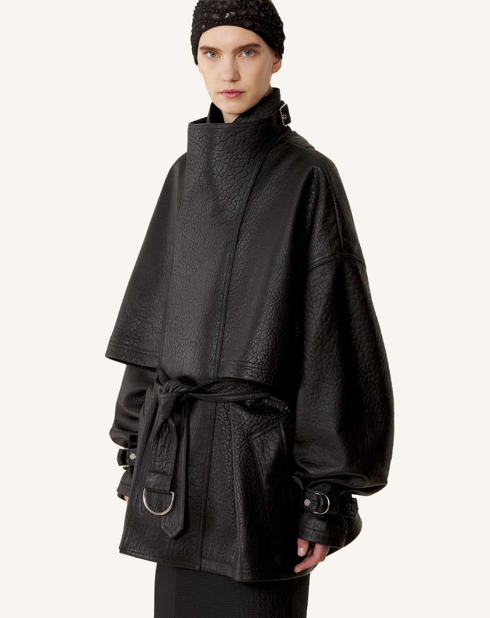 Blouson Col Montant En Cuir Black