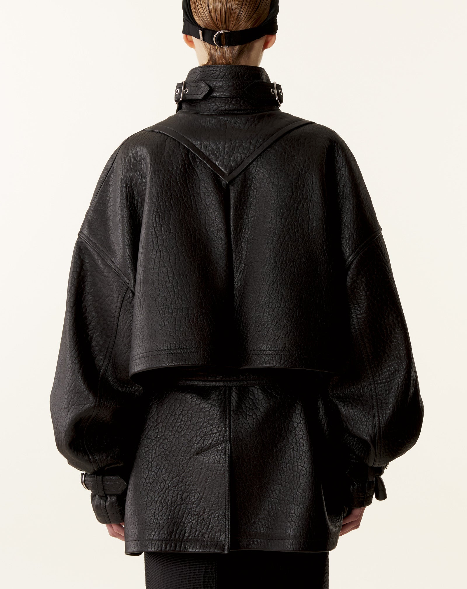 Blouson Col Montant En Cuir Black