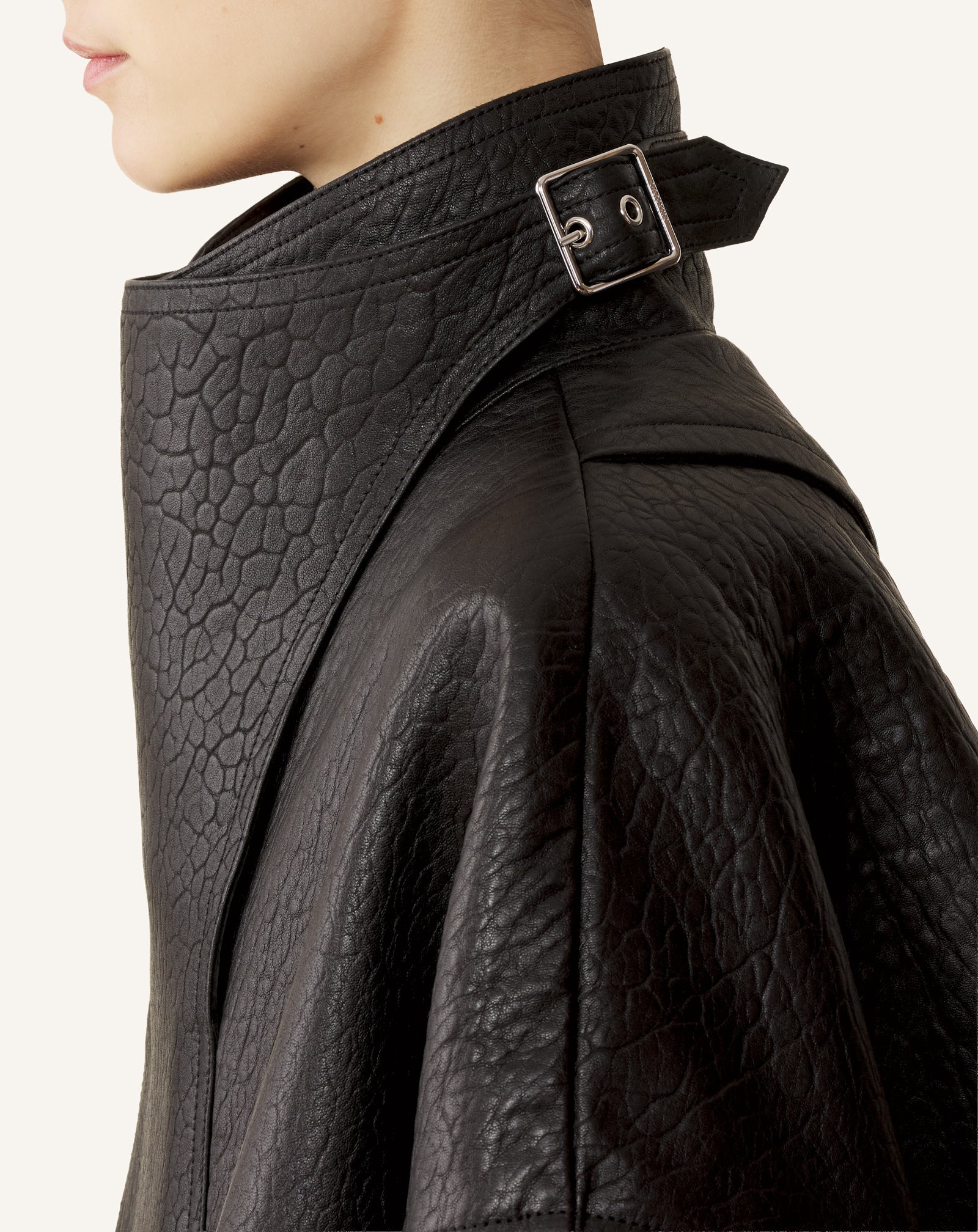 Blouson Col Montant En Cuir Black