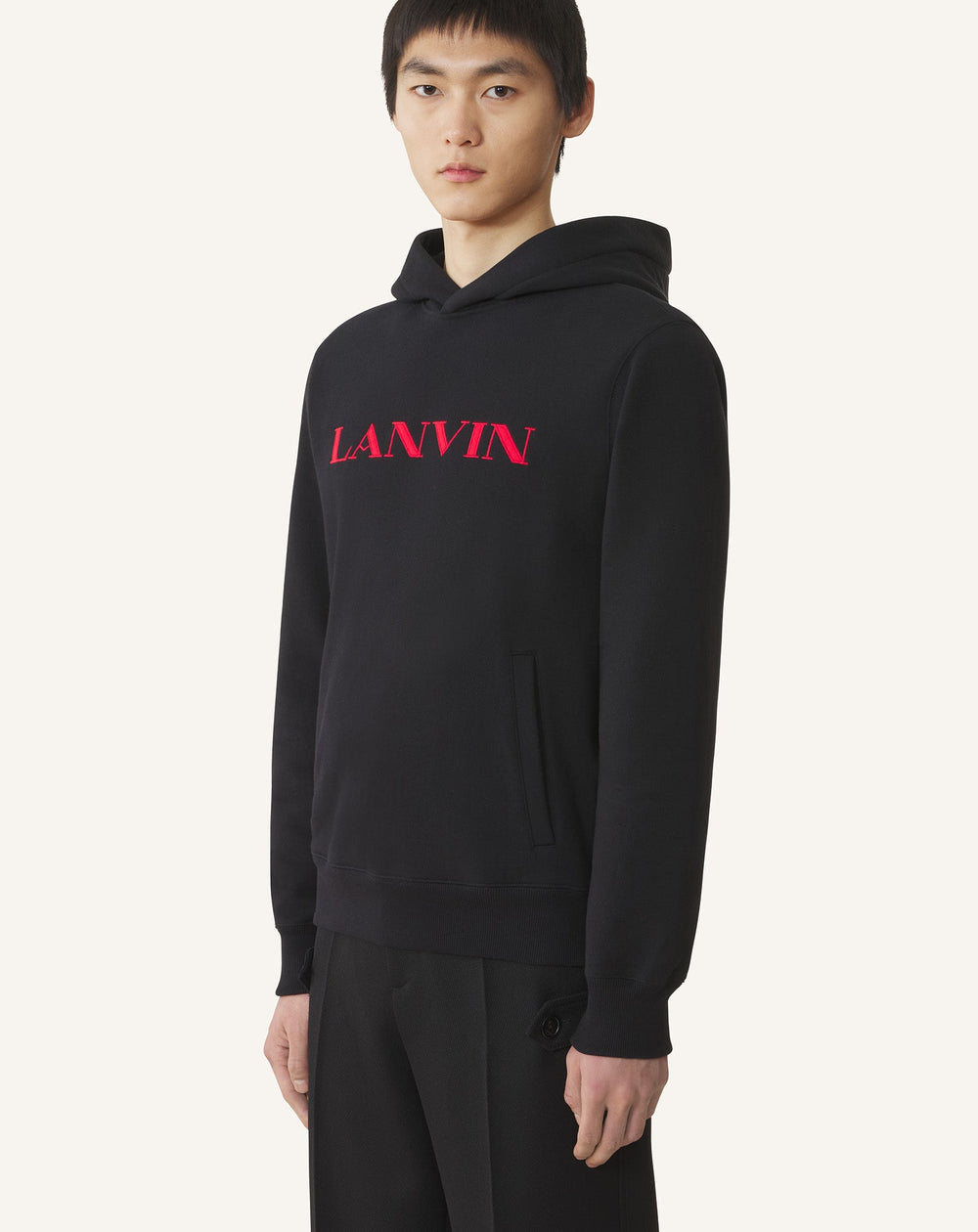 Black Lanvin Embroidered Cotton Hoodie