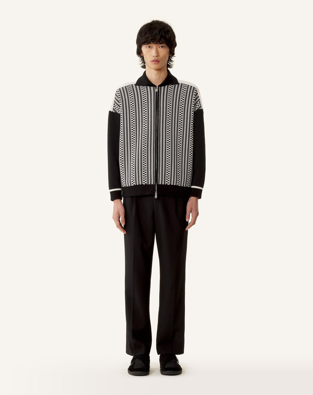 Blouson Zippé En Jacquard De Soie Et Coton Grey
