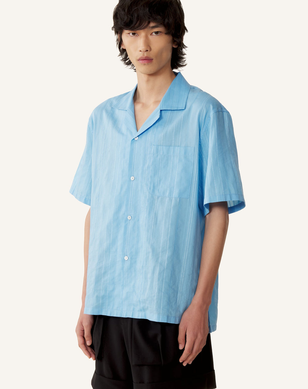 Chemise Texturée En Coton Et Soie Blue