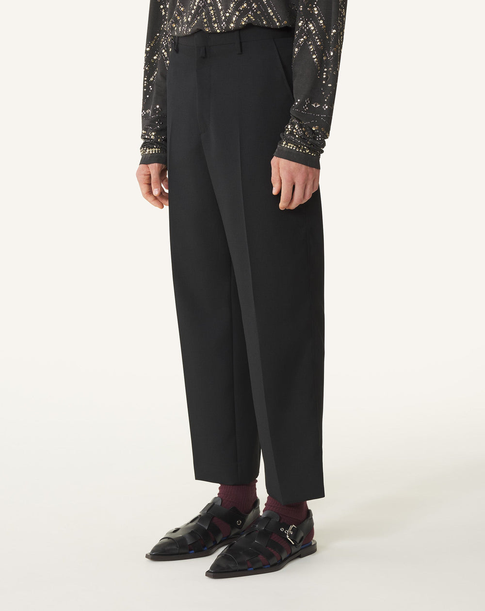 Pantalon Droit En Laine Black