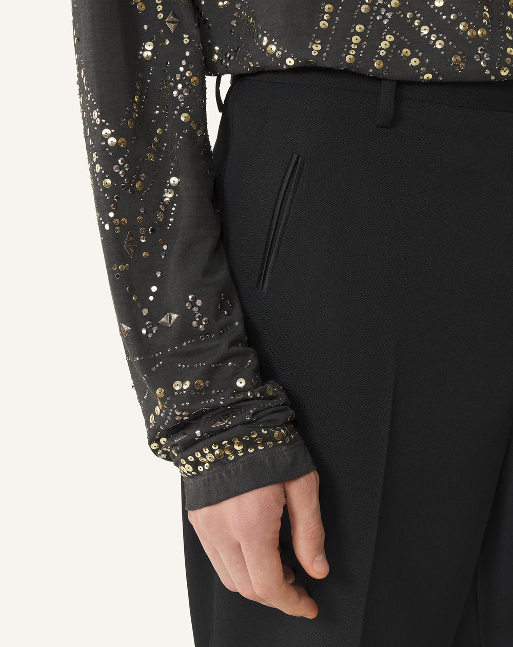 Pantalon Droit En Laine Black