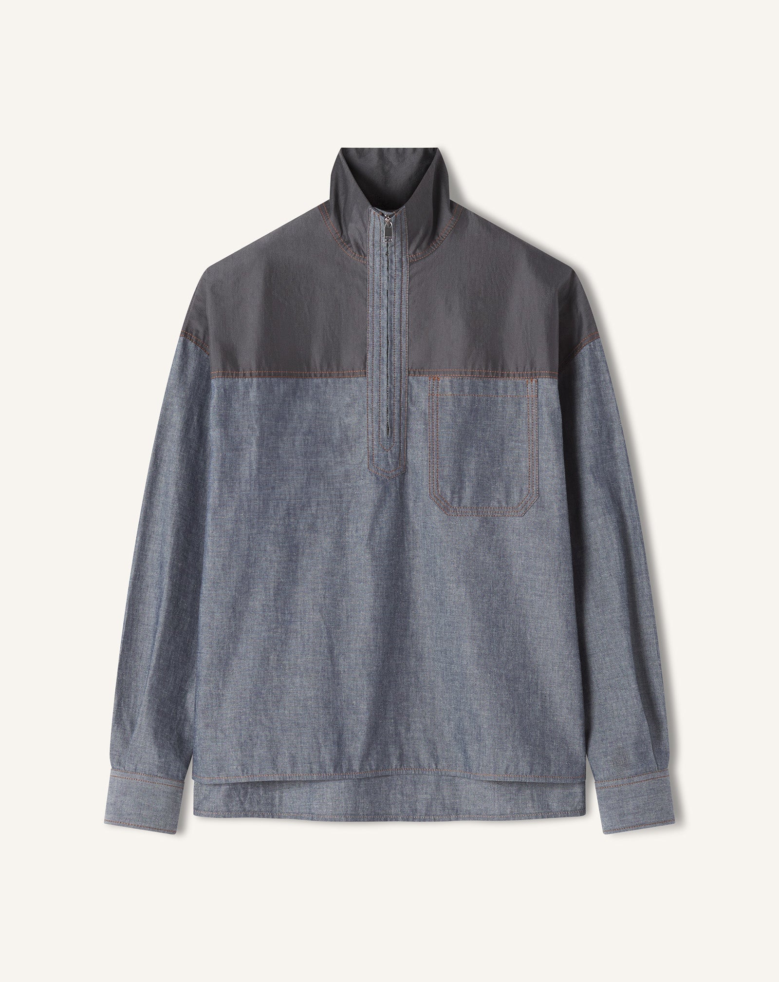 Haut Col Zippé En Chambray Blue