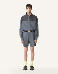 Haut Col Zippé En Chambray Blue