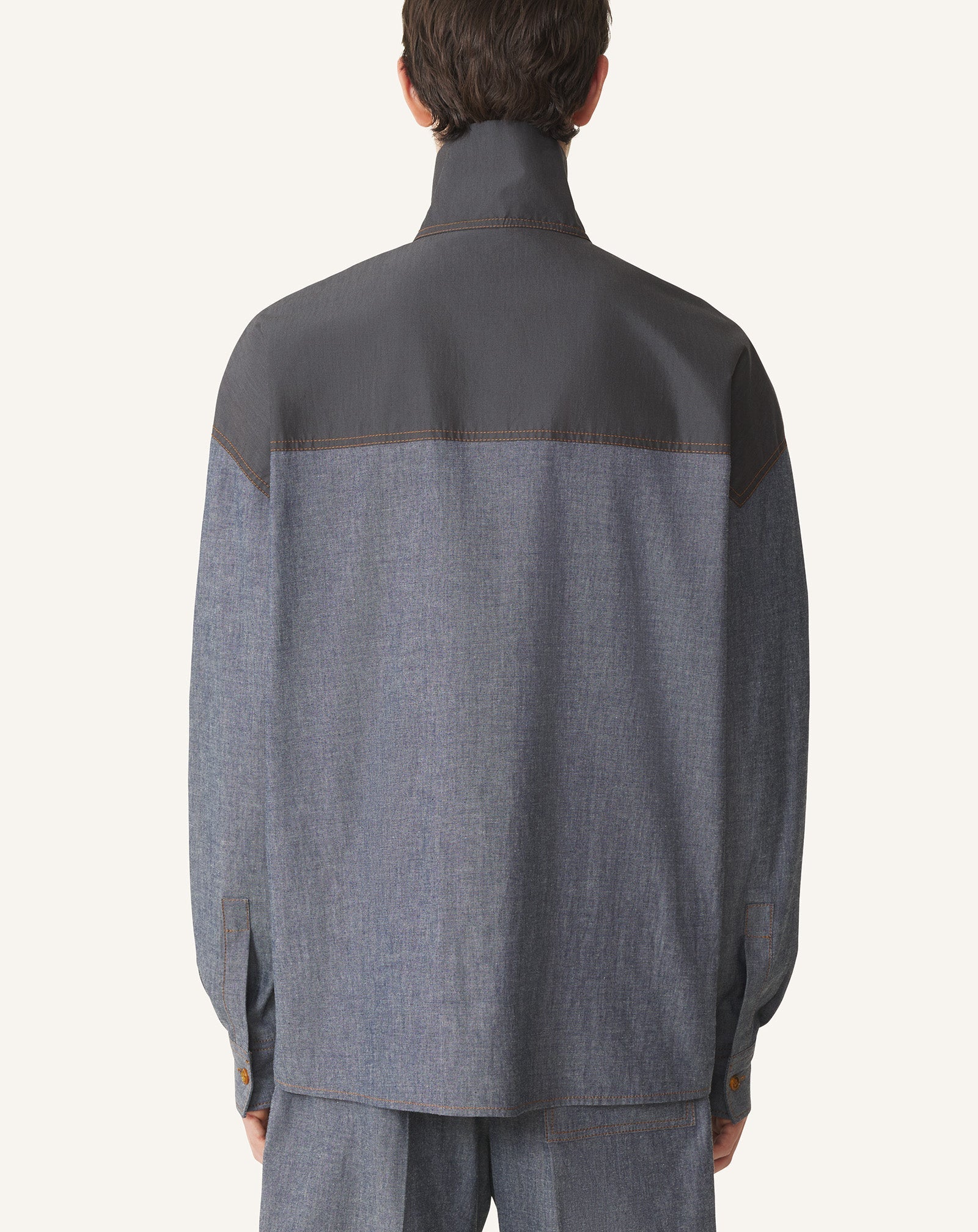 Haut Col Zippé En Chambray Blue