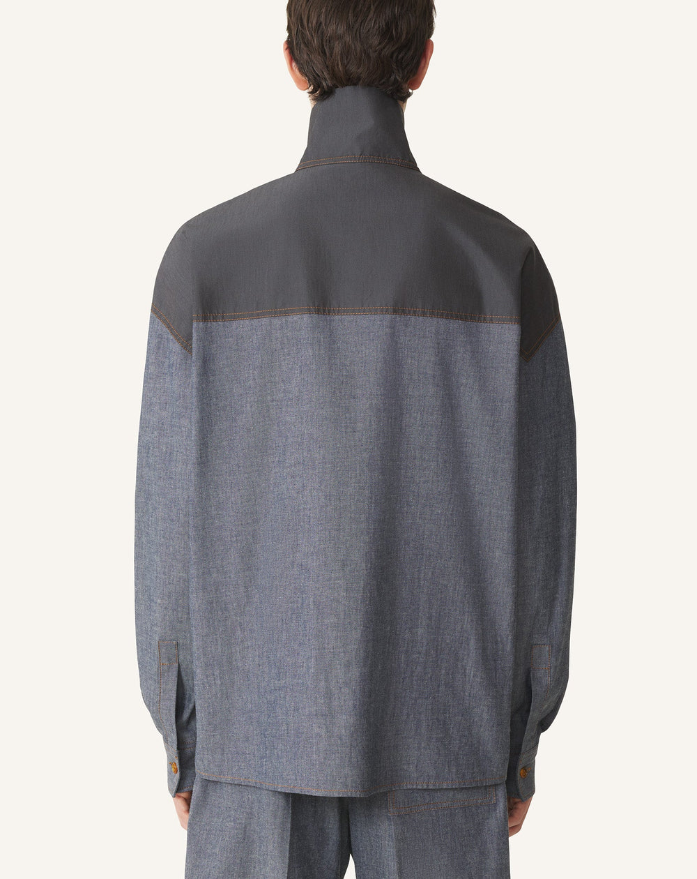 Haut Col Zippé En Chambray Blue