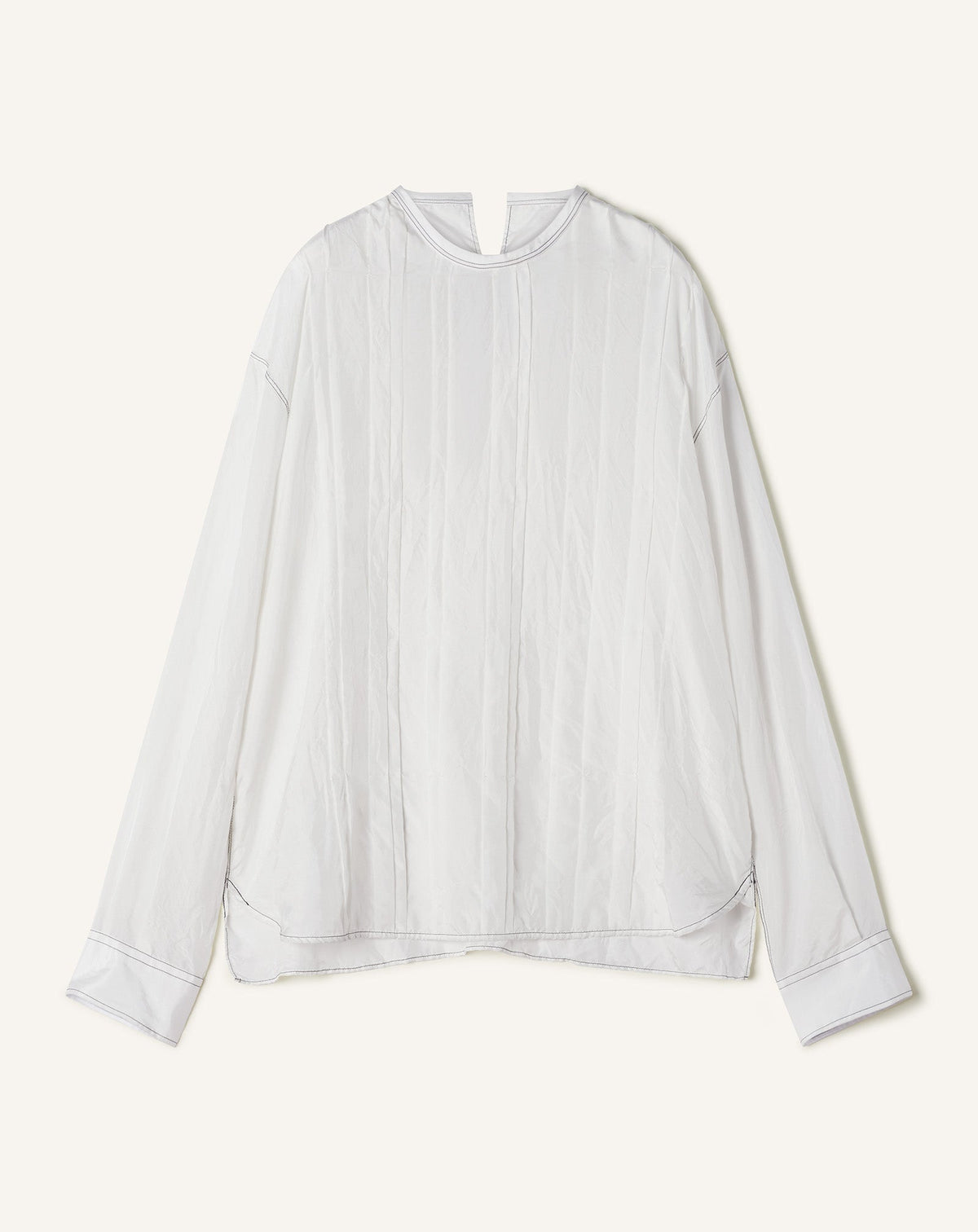 White Pleated Silk Top