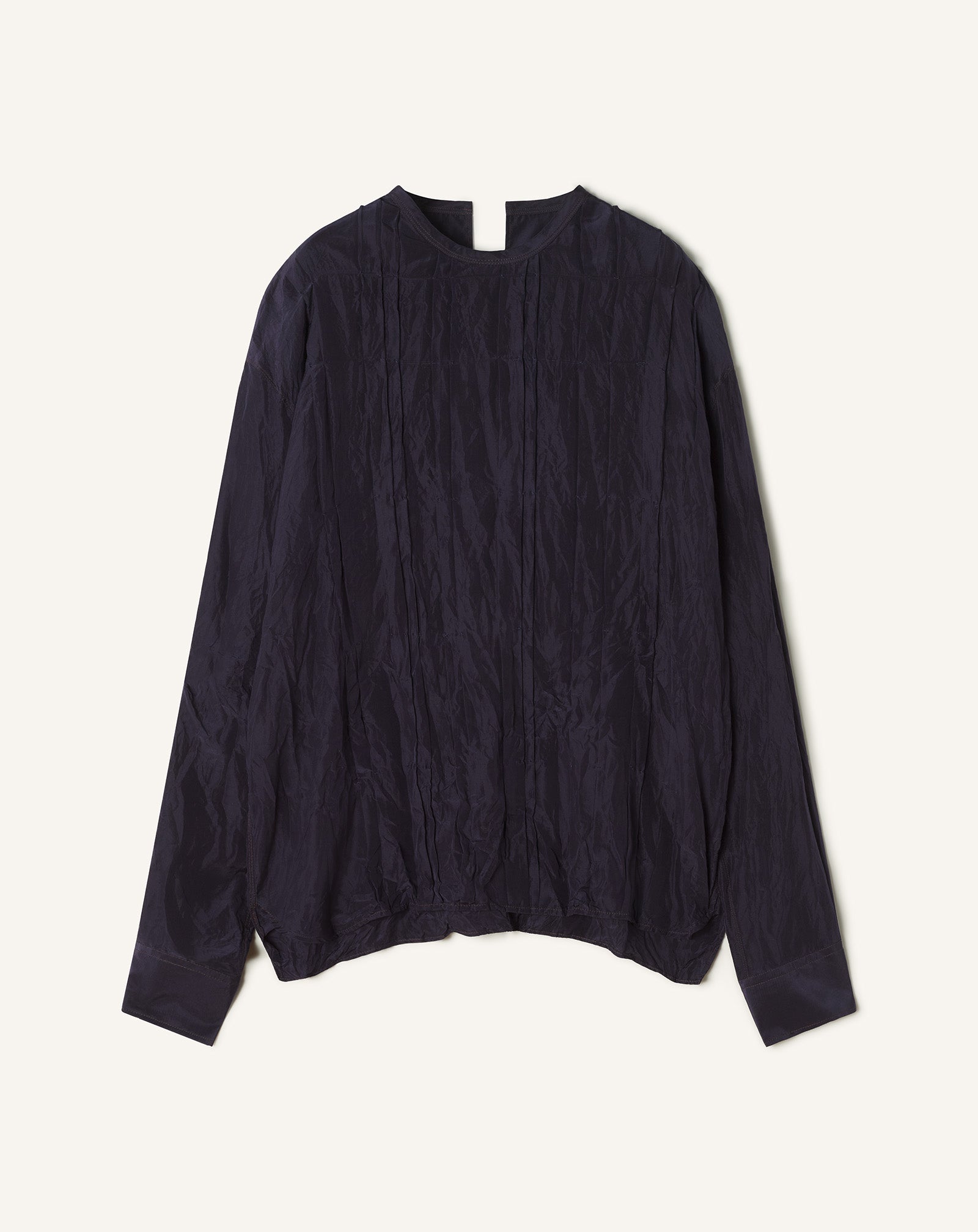Blue Pleated Silk Top