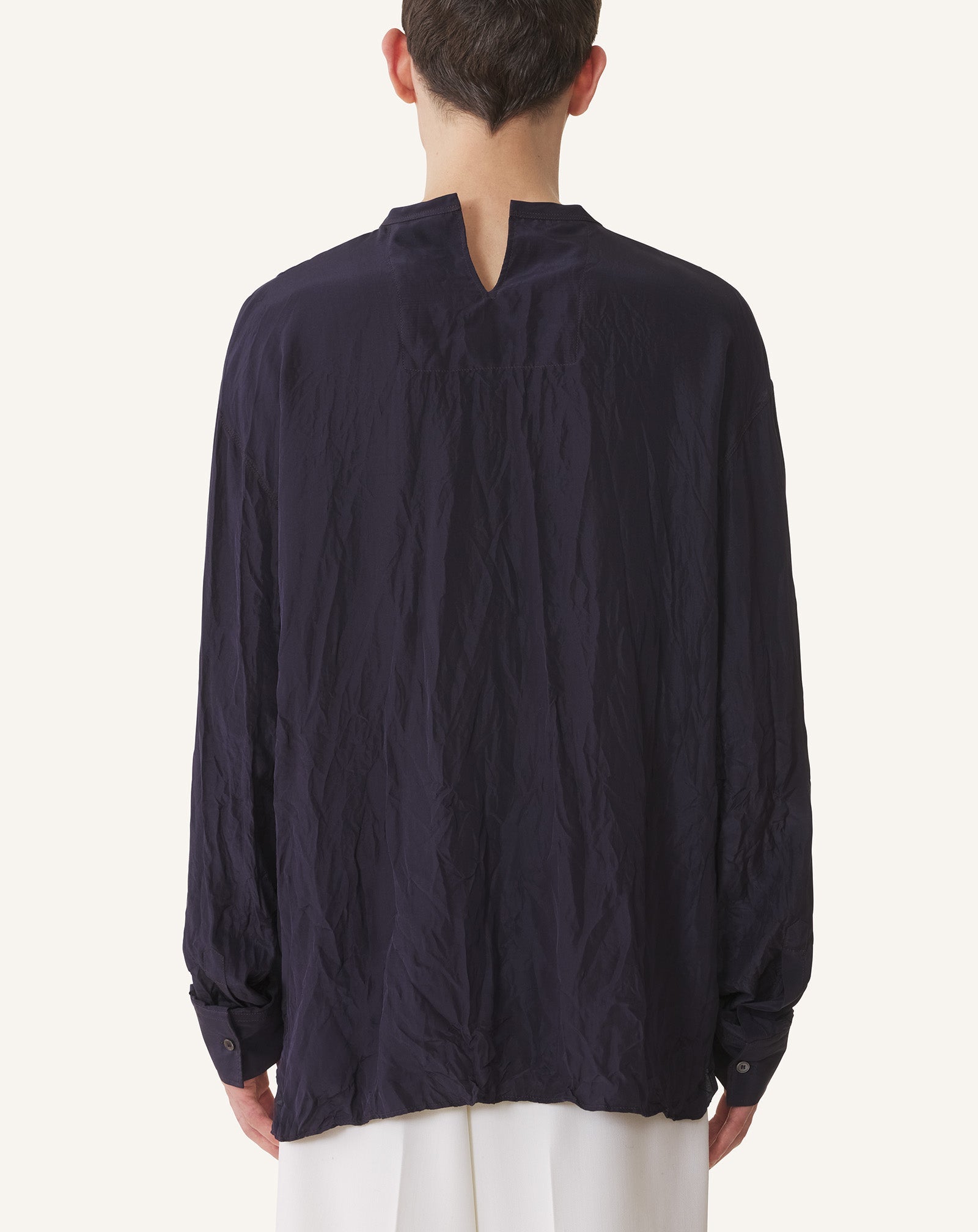 Blue Pleated Silk Top