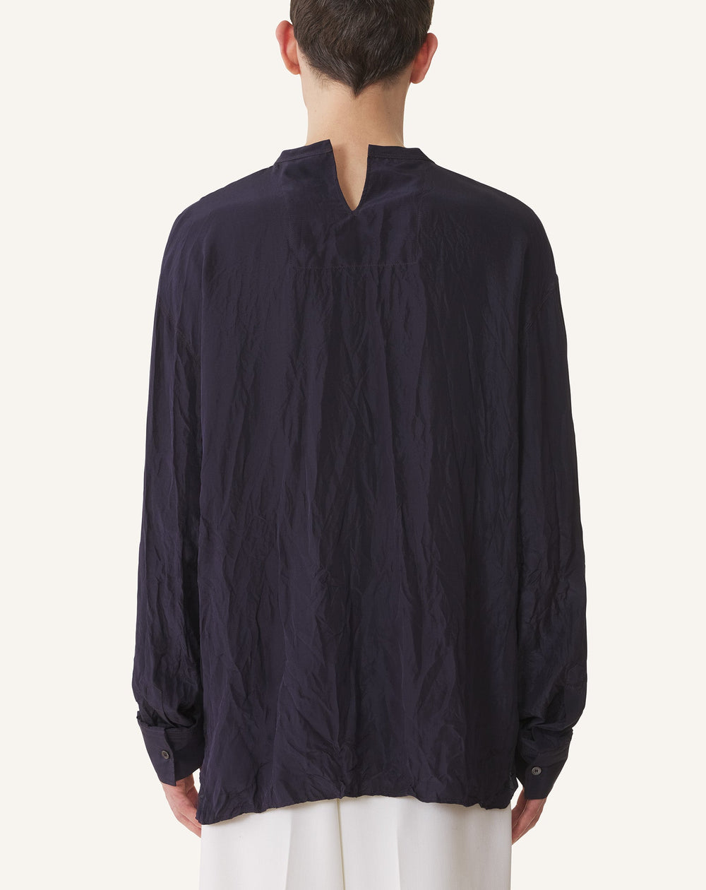 Blue Pleated Silk Top