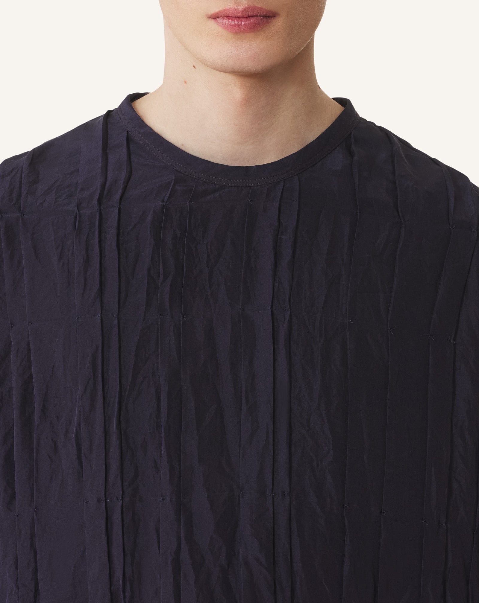 Blue Pleated Silk Top