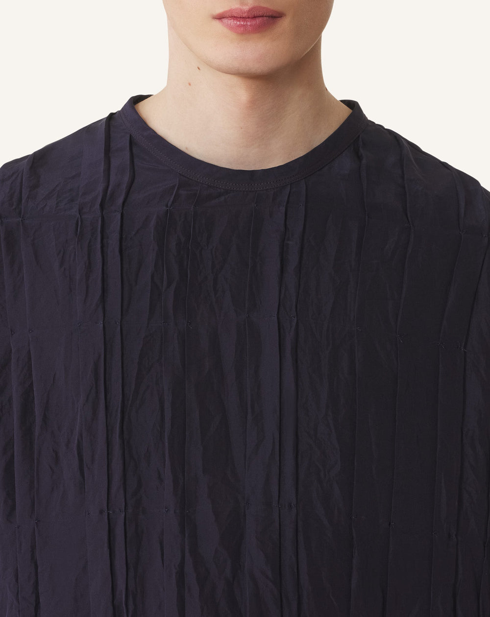 Blue Pleated Silk Top