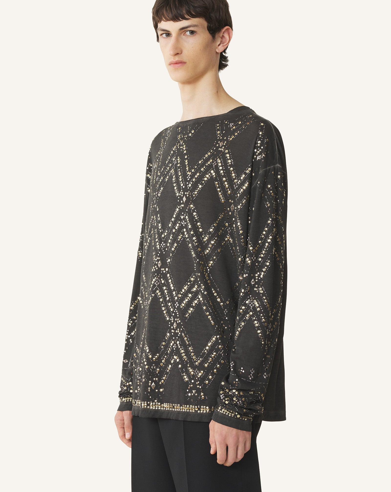 Haut À Sequins Et Perles Black