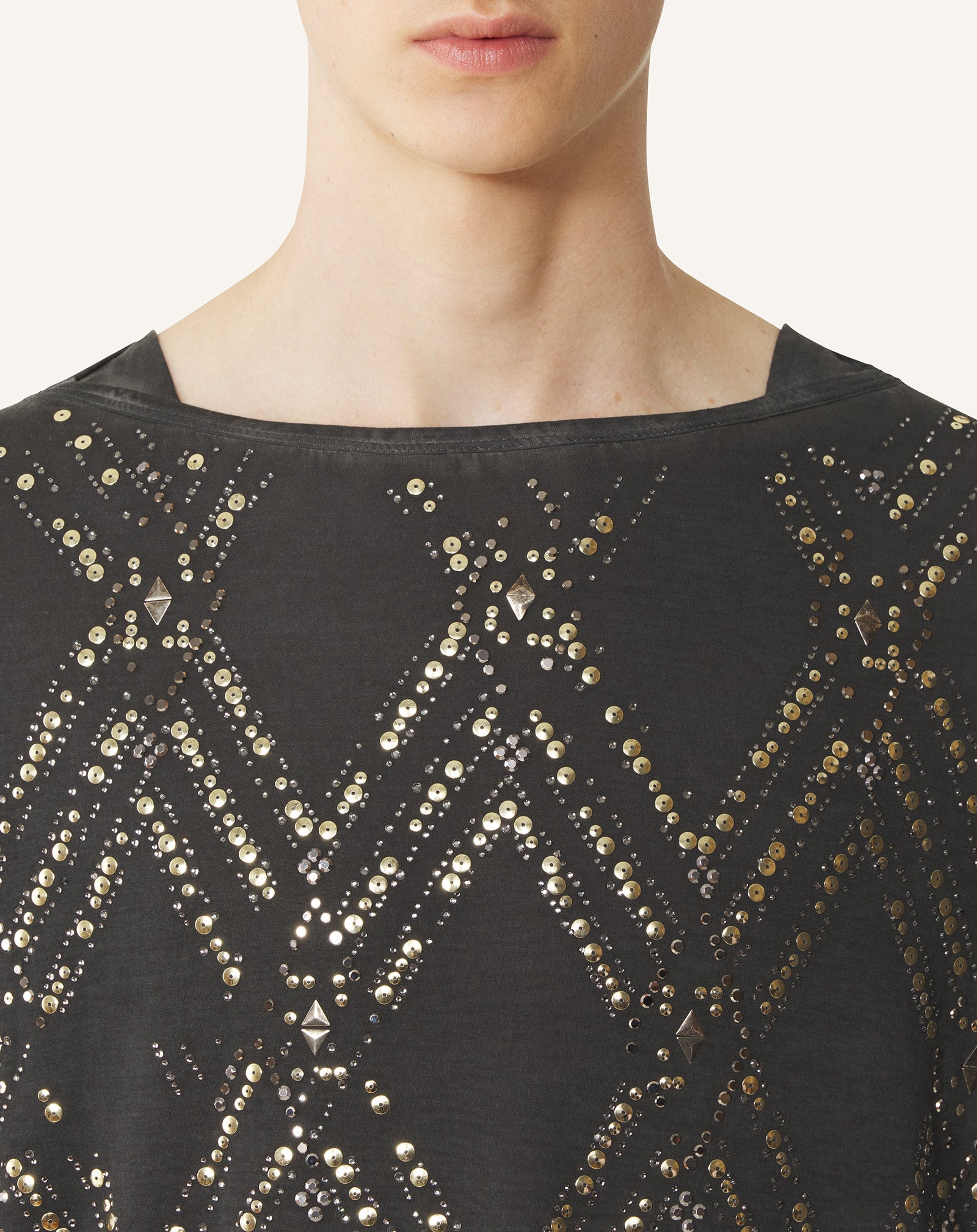 Haut À Sequins Et Perles Black