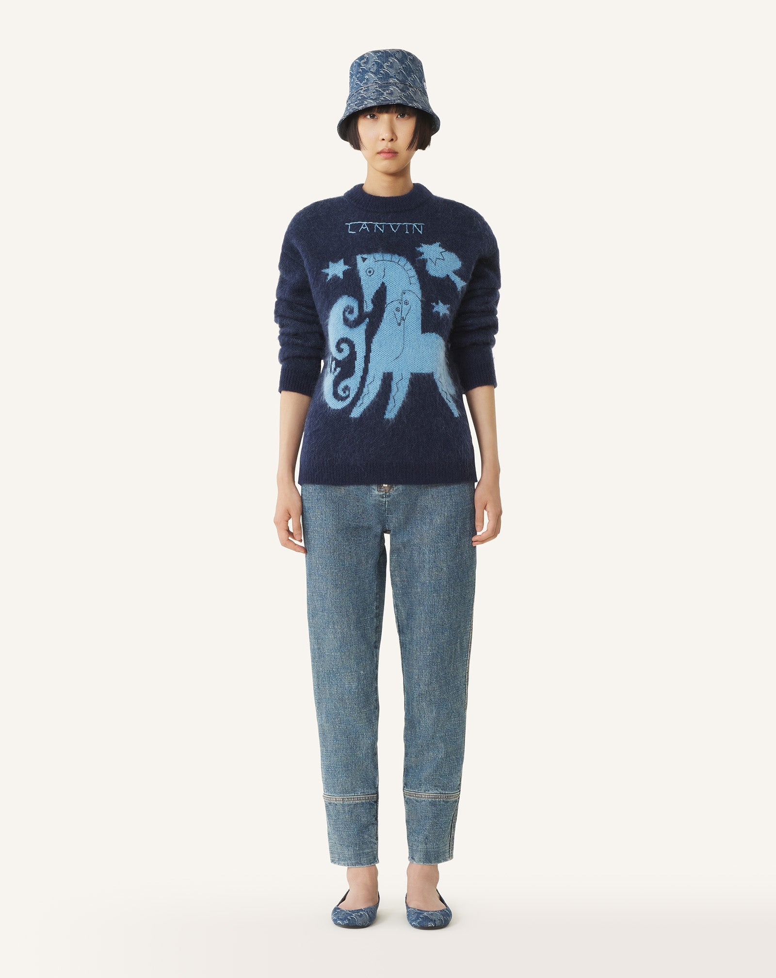Pull En Mohair Jacquard Lunar Year Blue